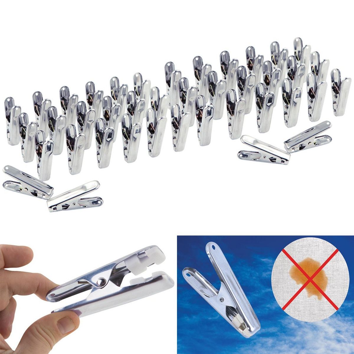 ID MARKET 40 pinces à linge inox, pinces incassables, inusables, ne rouillent pas