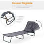 Voir la diapositive 4 : OUTSUNNY Bain de soleil pliable transat inclinable 4 positions chaise longue de lecture 3 coussins fournis gris