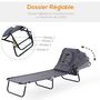 Voir la diapositive 4 : OUTSUNNY Bain de soleil pliable transat inclinable 4 positions chaise longue de lecture 3 coussins fournis gris