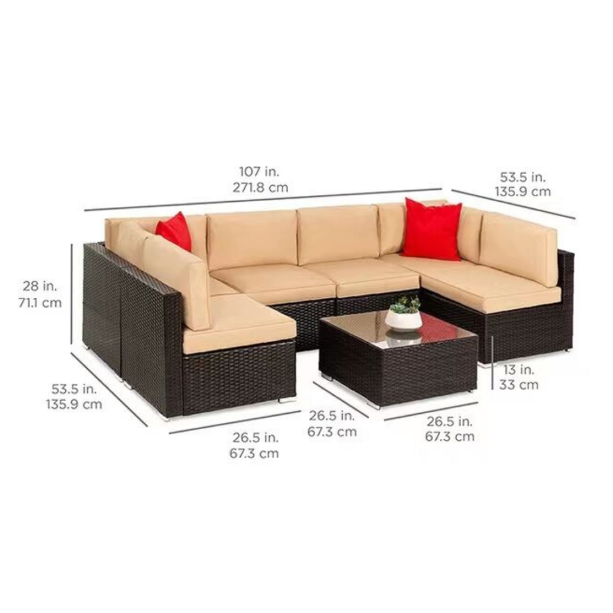 CONCEPT USINE Salon de jardin en résine tressée 6 personnes marron-bleu BASTIA