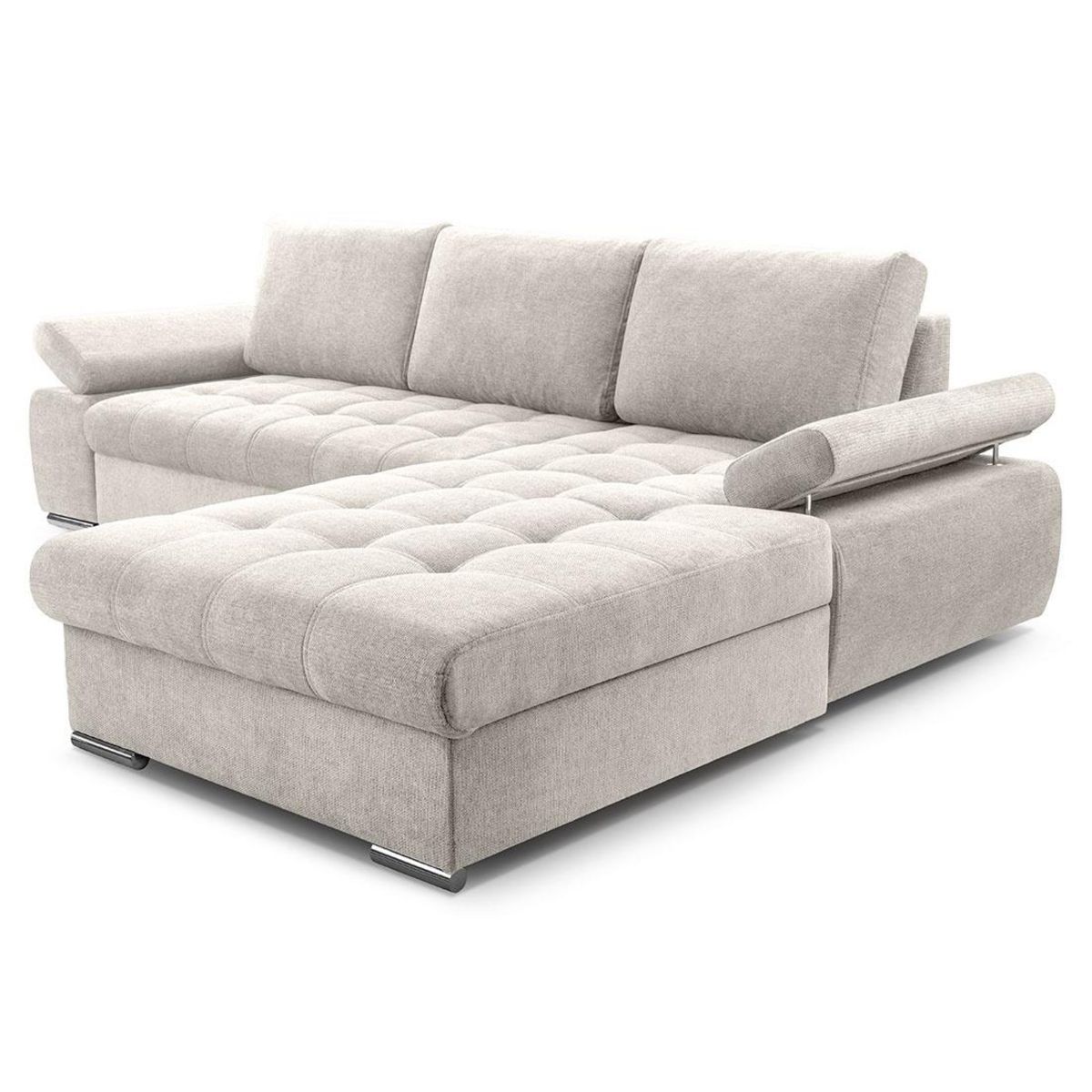 BEST MOBILIER Bianca - canapé d'angle droit 4 places convertible avec coffre en tissu texturé