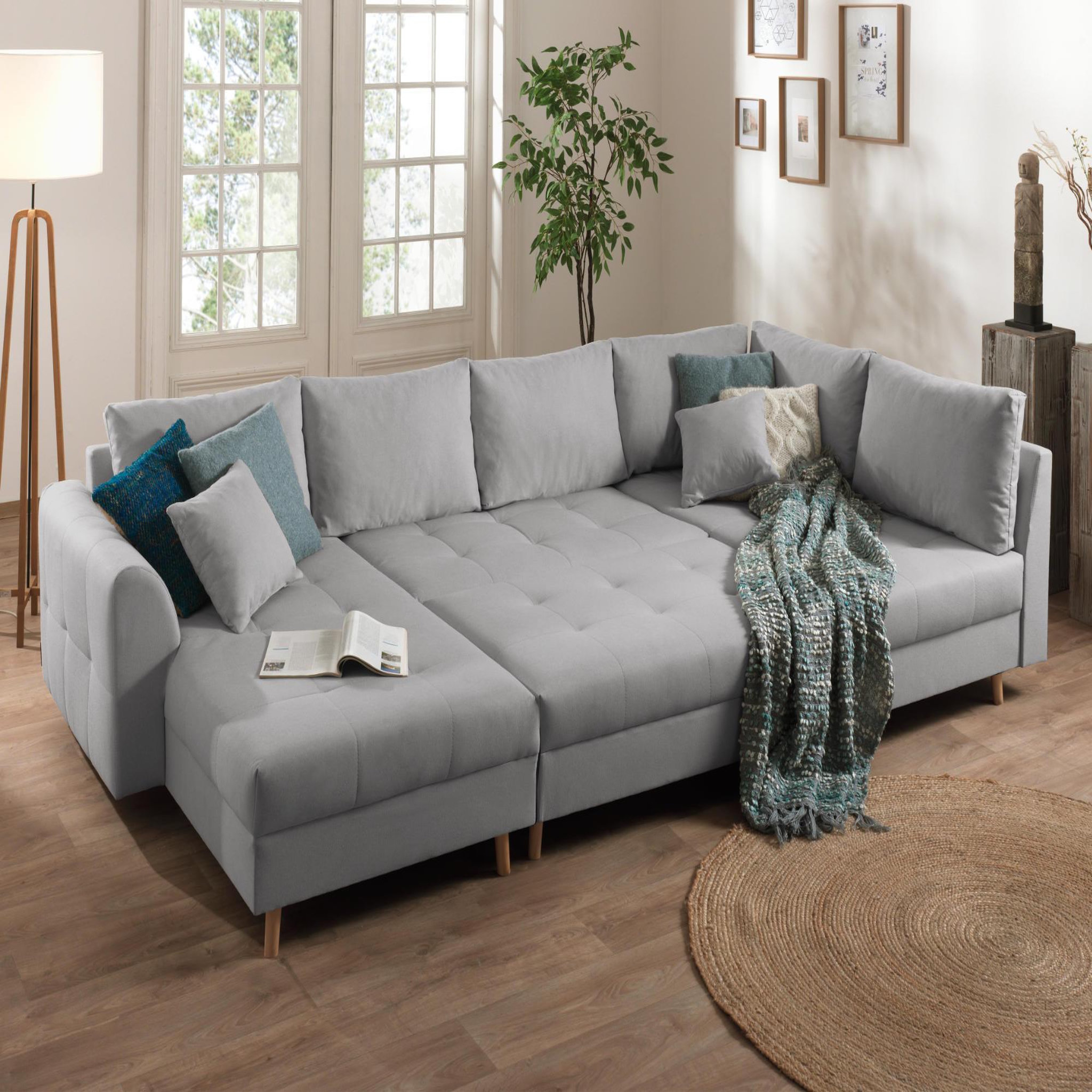 Voir la diapositive 3 : LISA DESIGN Rune - canapé panoramique - avec pouf d'appoint - 7 places - style scandinave - droit