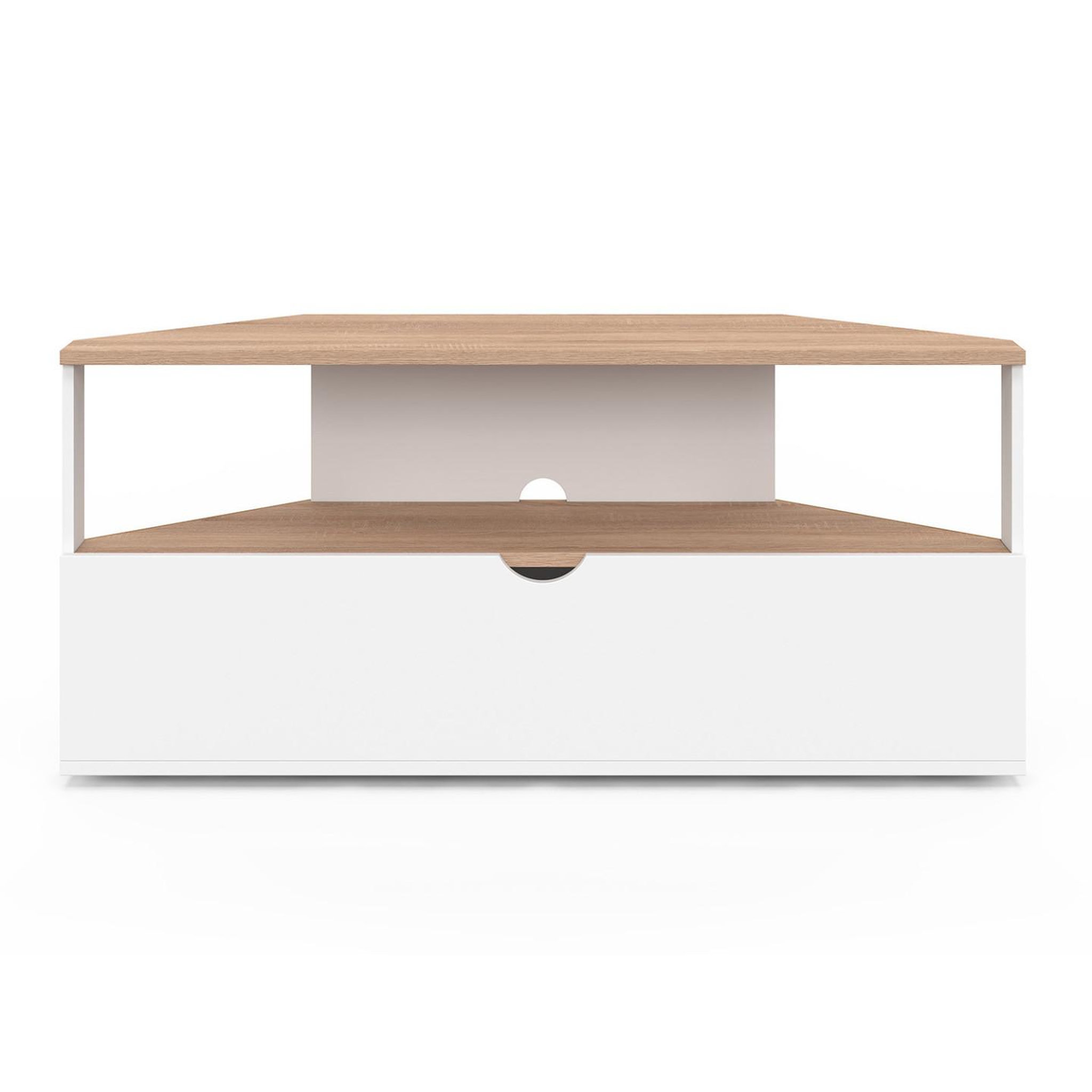 Voir la diapositive 3 : ID MARKET Meuble tv 100 cm d'angle eli bois façon hêtre et blanc