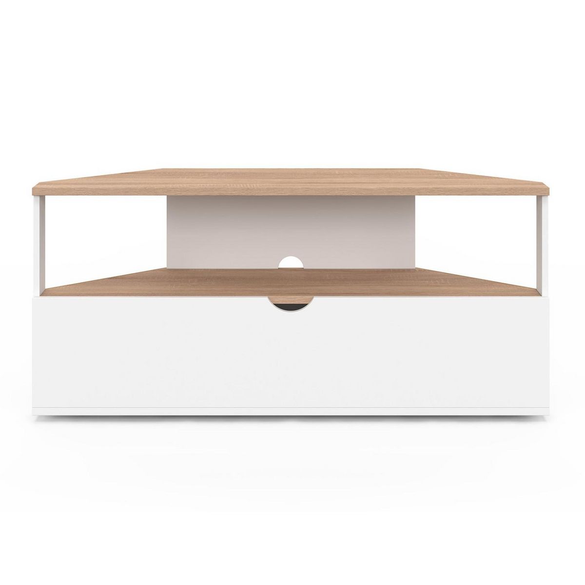 ID MARKET Meuble TV 100 cm d'angle ELI bois façon hêtre et blanc