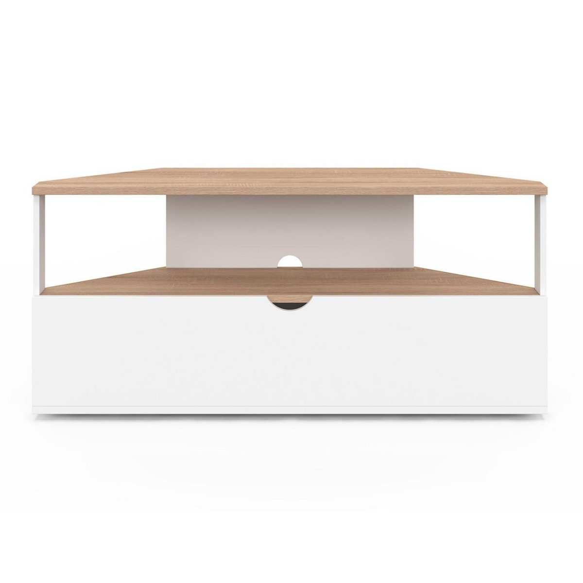 ID MARKET Meuble TV 100 cm d'angle ELI bois façon hêtre et blanc