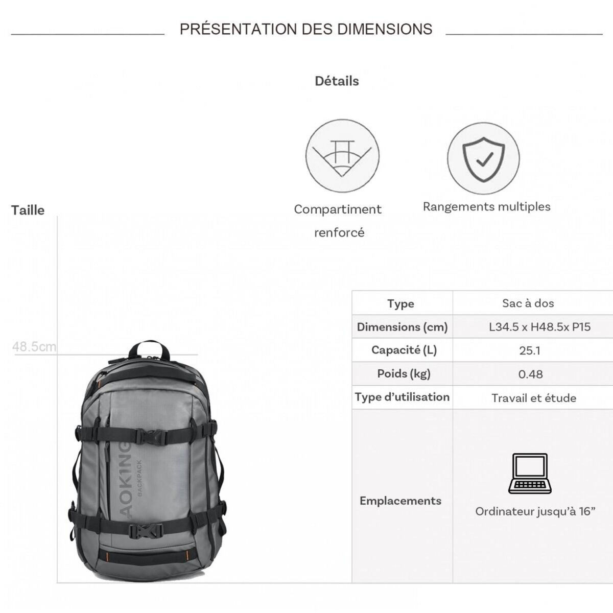 Bleucerise Sac à dos porte-ordinateur Aoking 16''