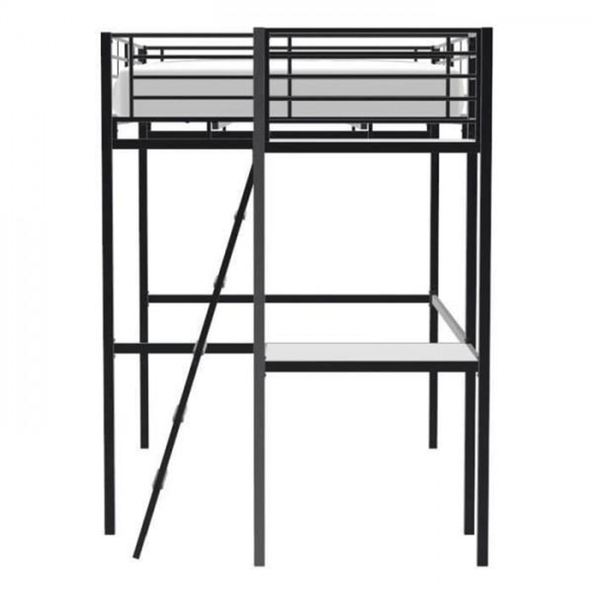 Voir la diapositive 5 : MARKET24 Lit mezzanine avec bureau en métal époxy - Noir - Sommier inclus - 140x190 cm - OXFORD