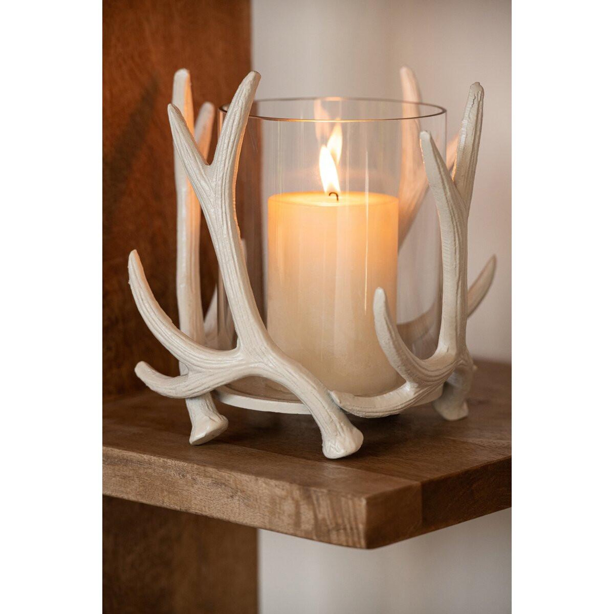 Voir la diapositive 4 : J-LINE Photophore ramures de cerf  yasmine  19cm blanc cassé