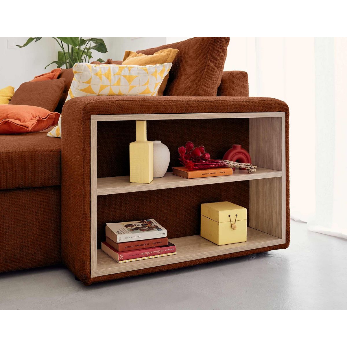 BEST MOBILIER California - canapé d'angle réversible 4 places - convertible avec coffre, étagère et poufs - en velours texturé