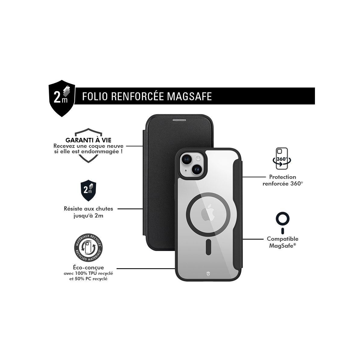 FORCE CASE Coque étui iPhone 15 Plus MagSafe renforcé Noir