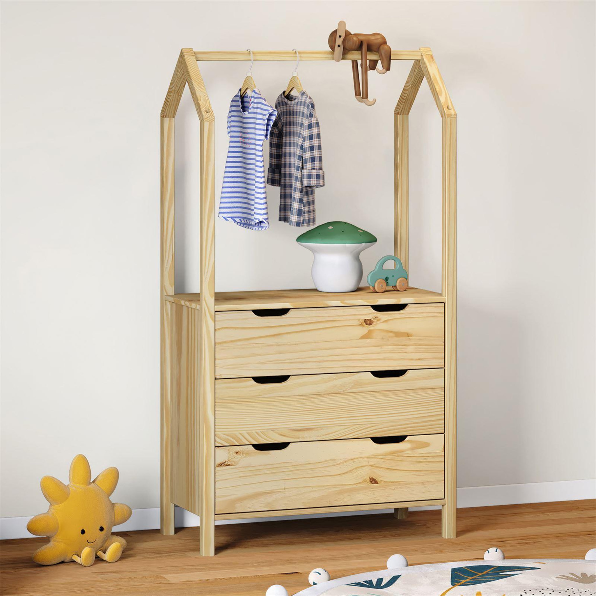 Voir la diapositive 2 : IDIMEX Commode AMIRA type Montessori, avec 3 tiroirs, en pin massif