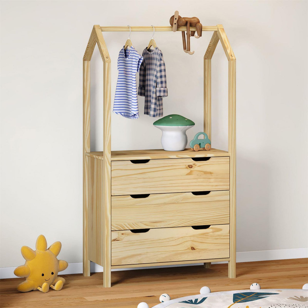 IDIMEX Commode AMIRA type Montessori, avec 3 tiroirs, en pin massif