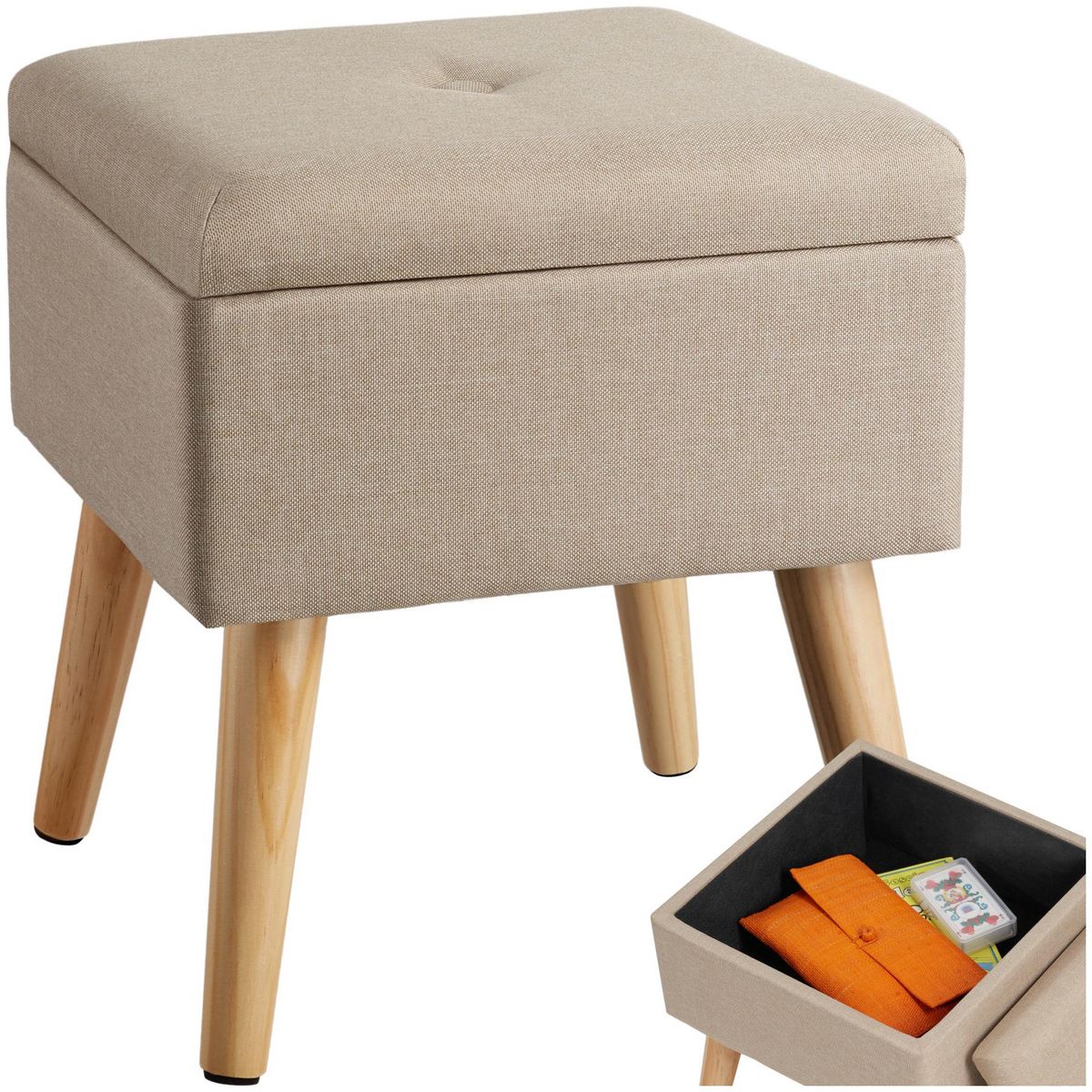 tectake Pouf avec espace de rangement carré sable