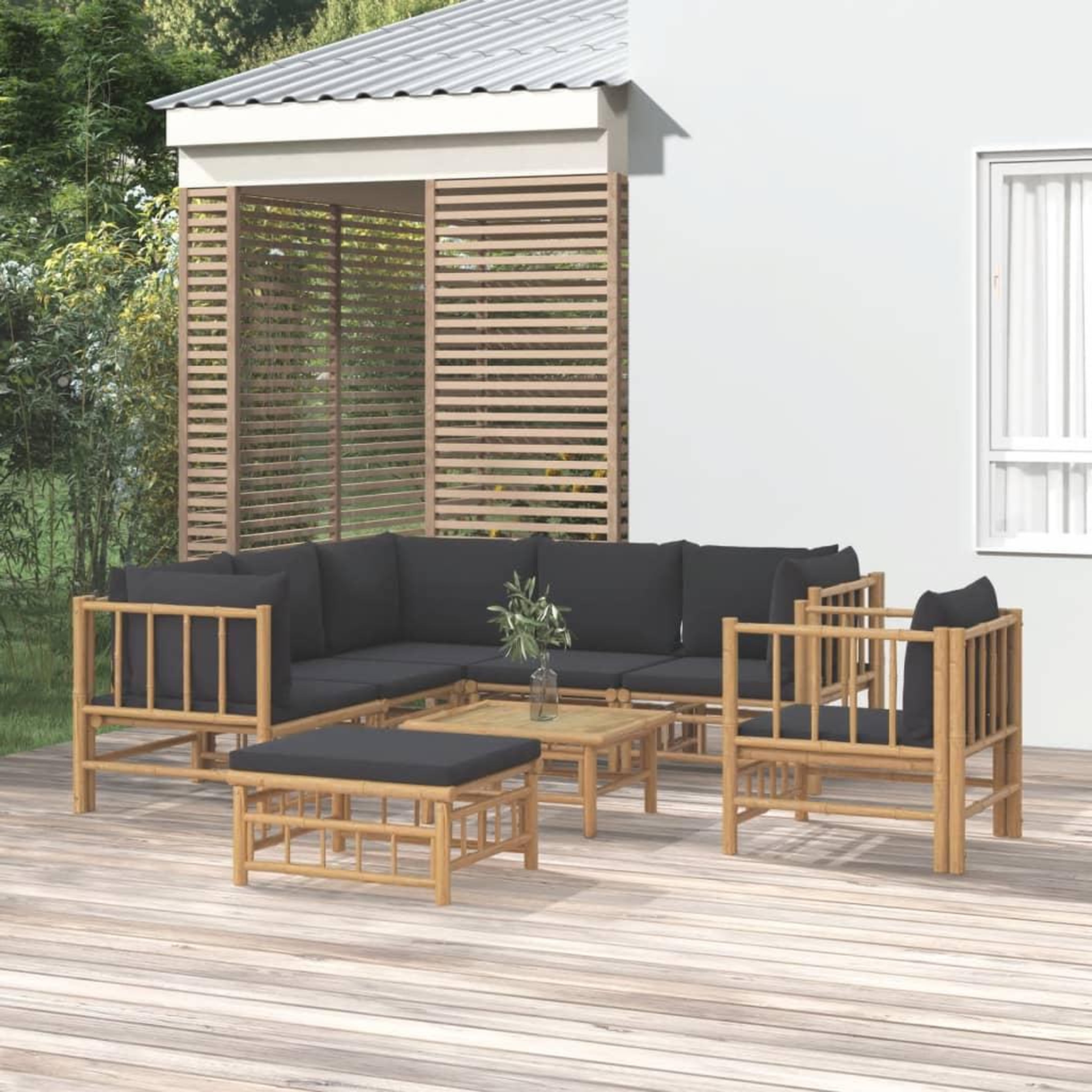 VIDAXL Salon de jardin 8 pcs avec coussins gris fonce bambou