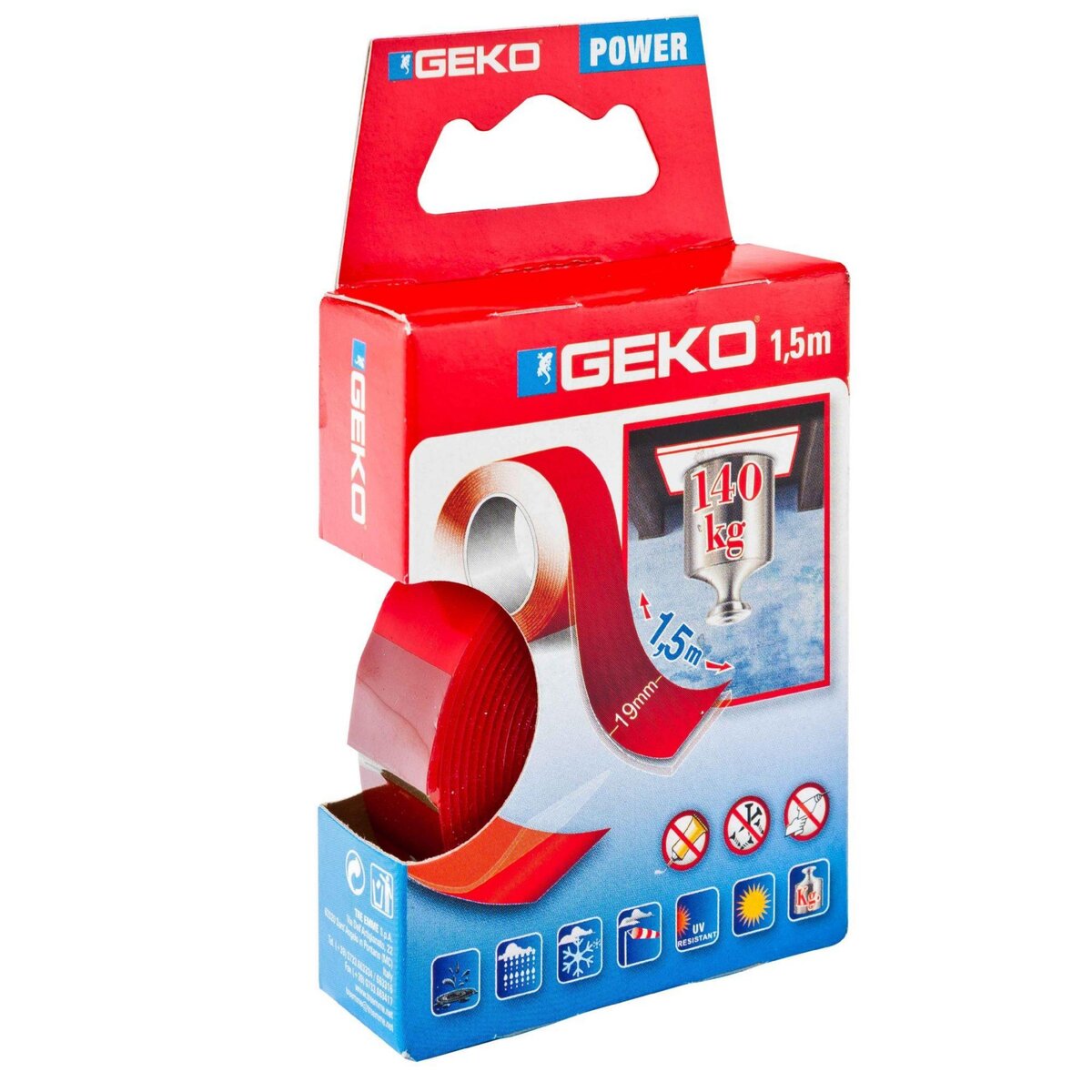 Geko Ruban colle double face 1.5m x19mm 140kg