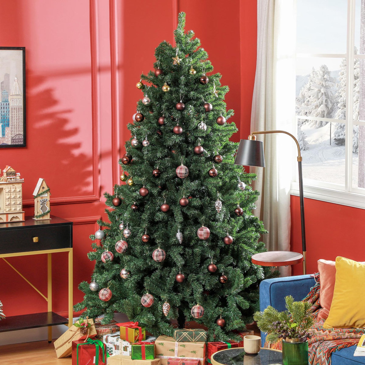 HOMCOM Sapin de Noël artificiel H.210 cm 1674 branches épines grand réalisme métal PVC PE vert