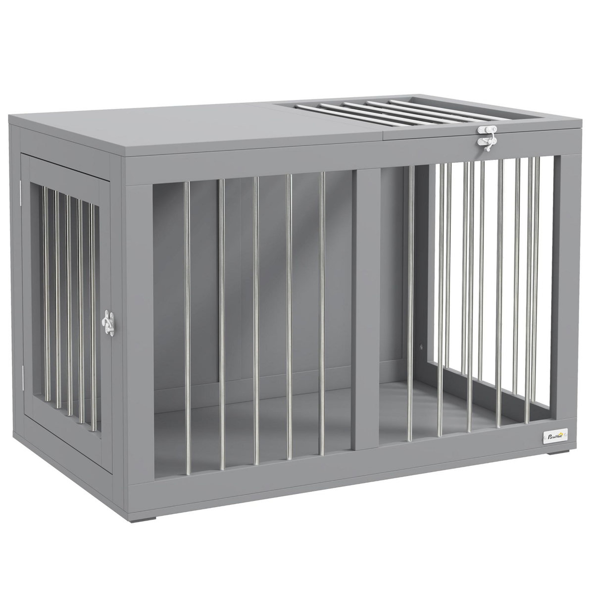PAWHUT Cage chien intérieure niche pour chien 2 portes verrouillables 80 x 50 x 56,5 cm gris