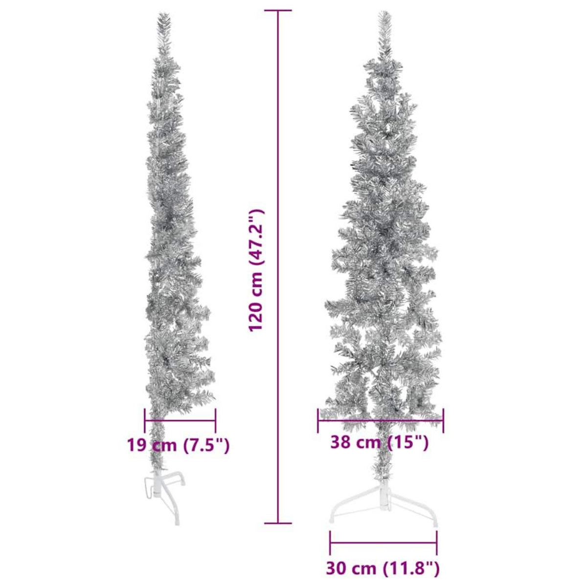 VIDAXL Demi sapin de Noël artificiel mince avec support Argente 120 cm