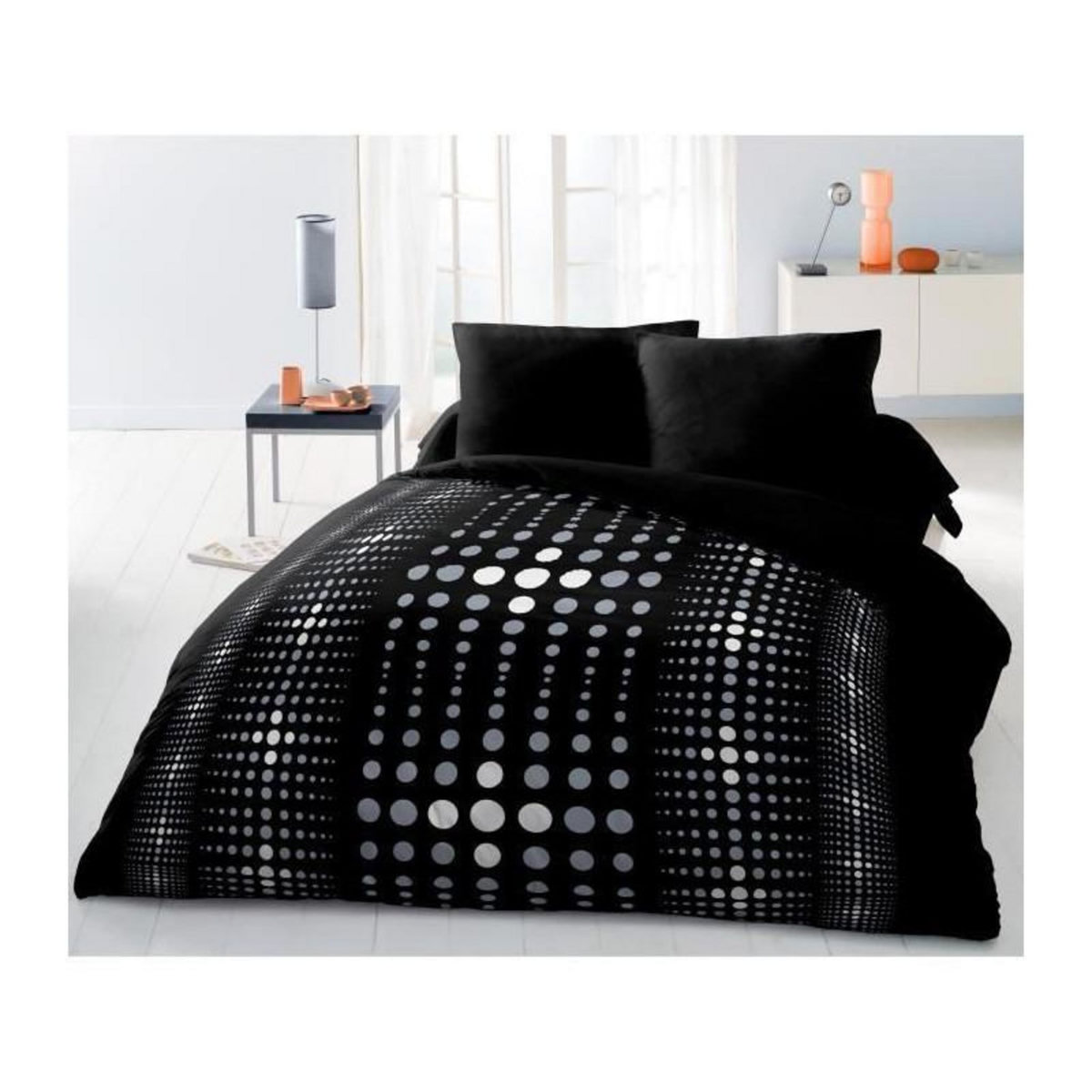GENERIQUE Parure de couette Microfibre STEEVY 220x240cm et 2 taies doreillers 63x63cm Noir