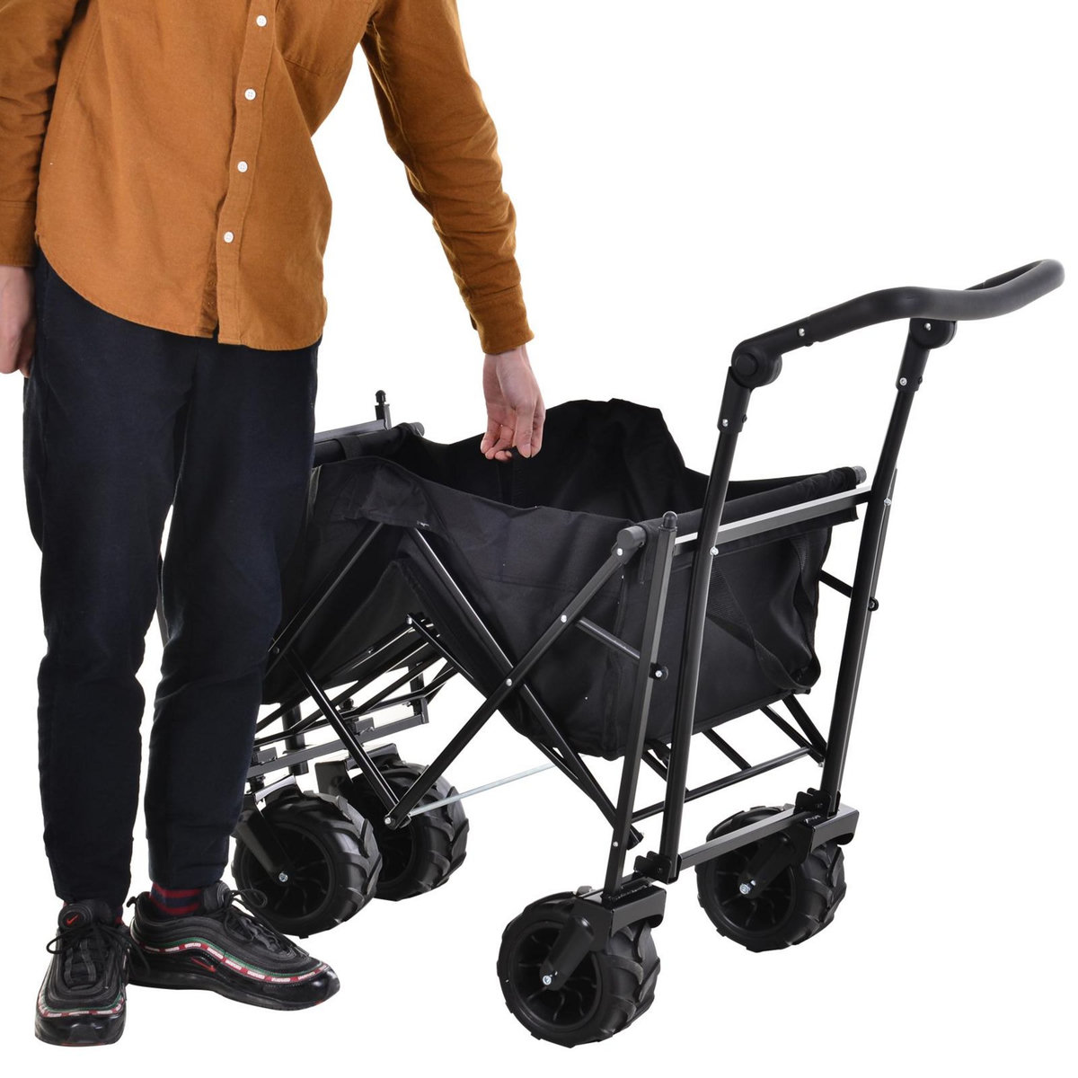 OUTSUNNY Chariot pliant avec toit, poignée, panier - chariot de plage - chariot de transport pliable tout-terrain métal oxford noir