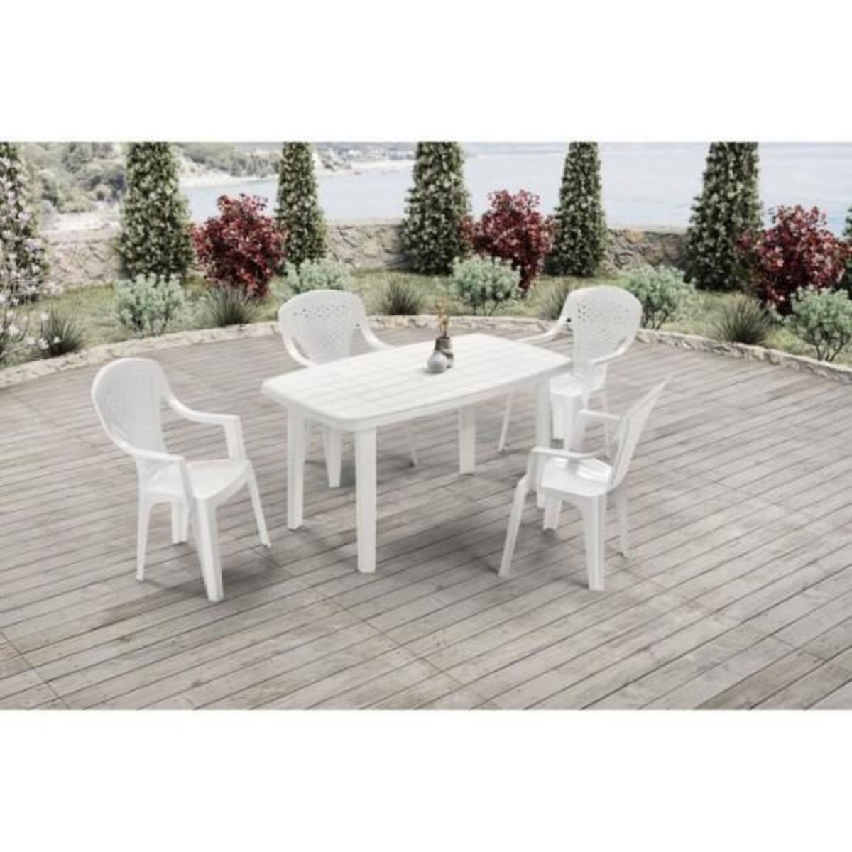 MARKET24 Lot de 4 Fauteuils de jardin monobloc empilable Capri - 56 x 58 x 90 cm - Blanc
