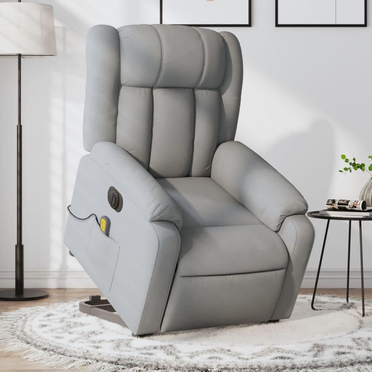 VIDAXL Fauteuil inclinable de massage electrique Gris clair Tissu