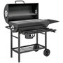 Voir la diapositive 1 : OUTSUNNY Barbecue charbon de bois avec couvercle 2 roues - 2 tablettes pliables, étagère, thermomètre - acier noir