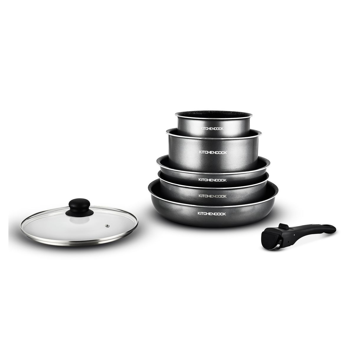 KitchenCook Batterie de cuisine induction amovible 7 pièces aluminium