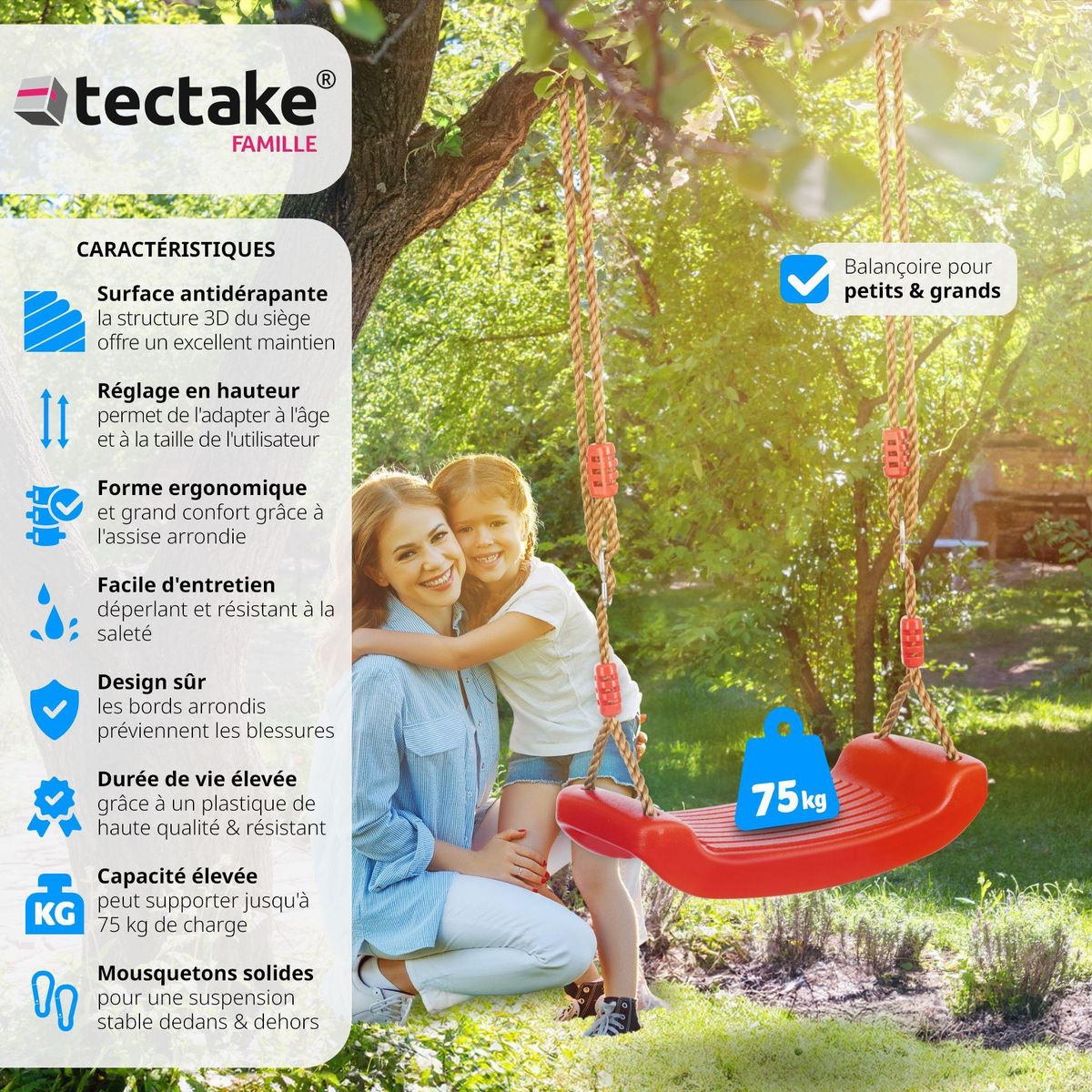 tectake Siège de balançoire antidérapant rouge