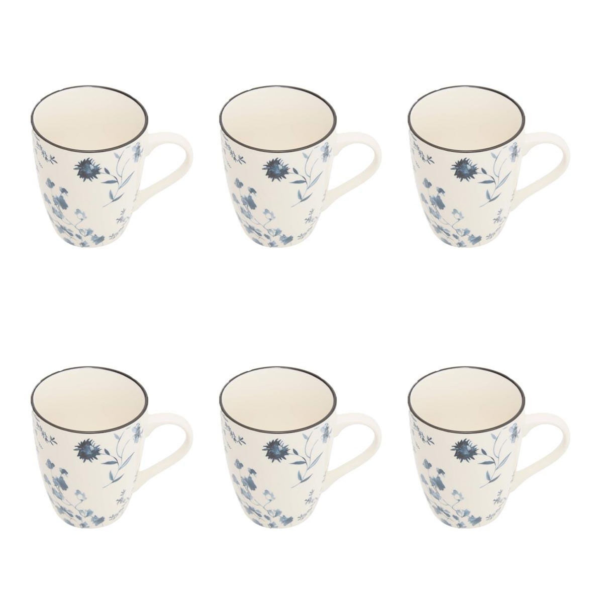 SECRET DE GOURMET Lot de 6 Mugs en Porcelaine  Umami Fleur  31cl Bleu