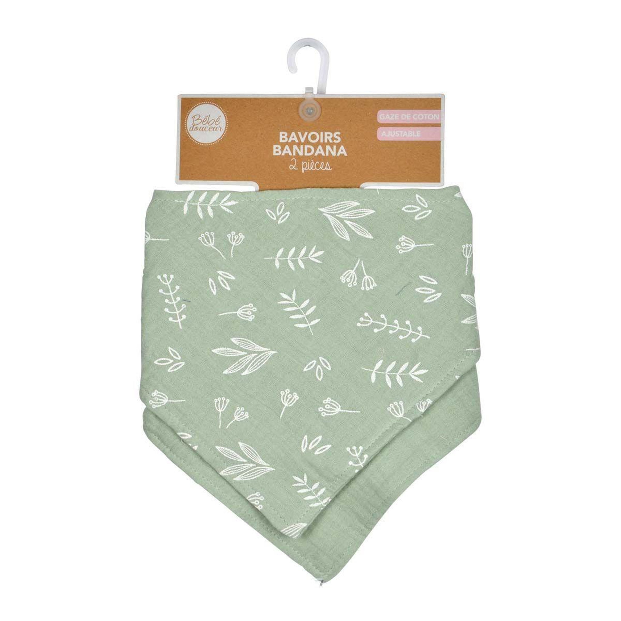 Voir la diapositive 4 : BEBE DOUCEUR Lot de 2 bavoirs bébé  bandana  41cm vert céladon