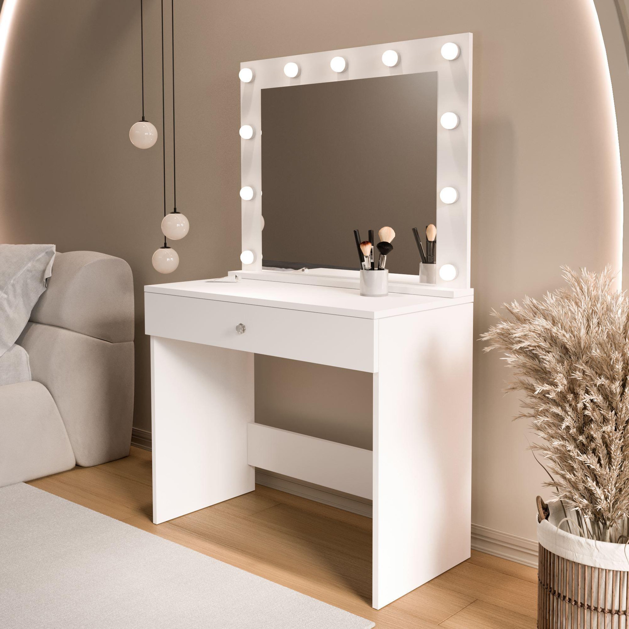 Voir la diapositive 3 : Habitat et Jardin Coiffeuse en bois   Monroe   - 80 x 147 x 42,5 cm - Blanc