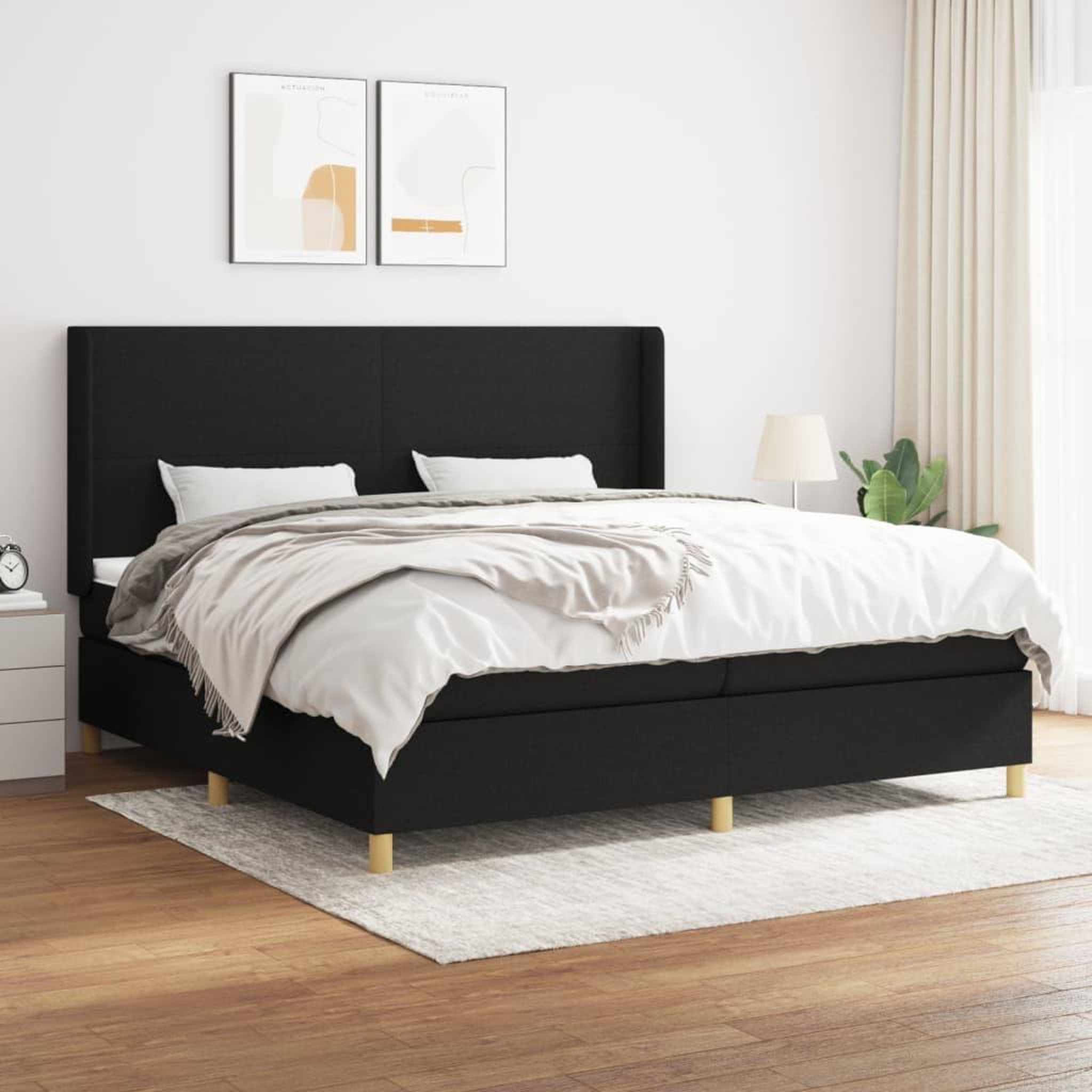 Voir la diapositive 1 : VIDAXL Sommier a lattes de lit avec matelas Noir 200x200 cm Tissu