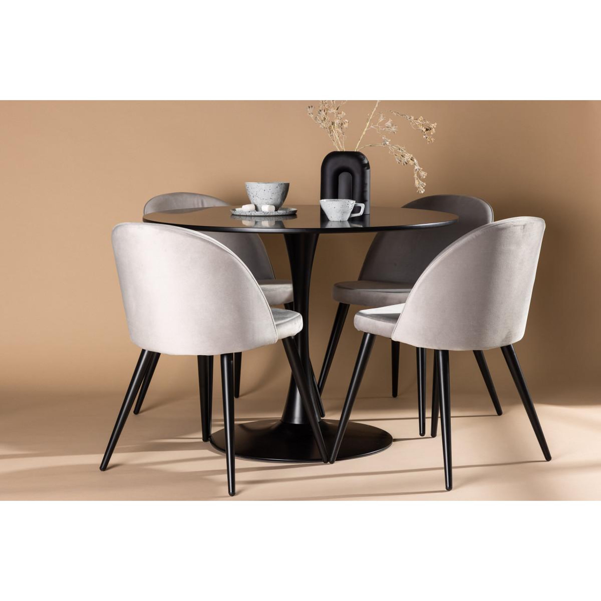 Voir la diapositive 4 : Paris Prix Ensemble table à manger & 4 chaises  glade & velvet  100cm noir & gris