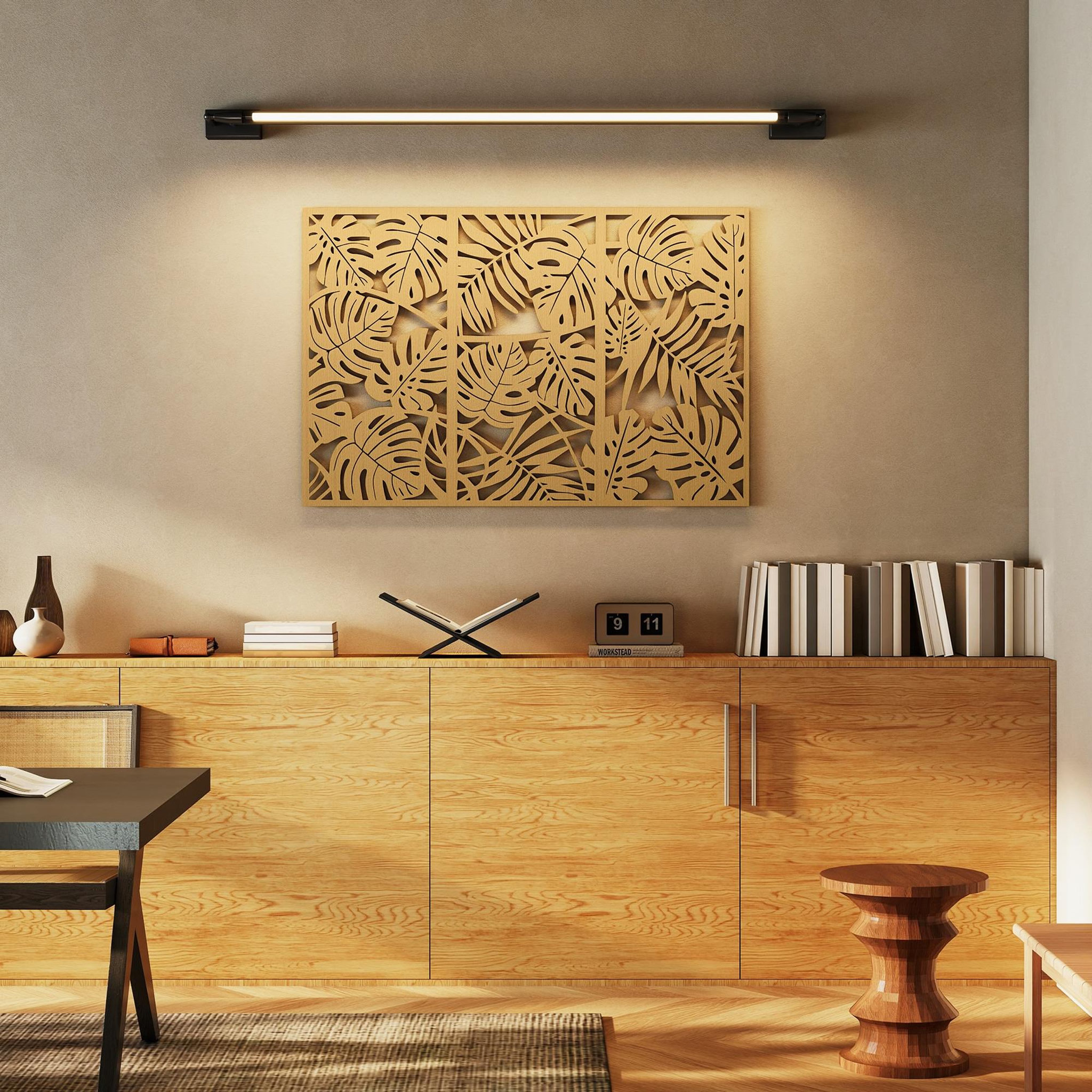 Voir la diapositive 2 : HOMCOM Déco murales feuilles exotiques - tableau triptyque - 40 x 80 cm - effet bois naturel