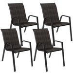 OUTSUNNY Lot de 4 chaises de jardin empilables - accoudoirs - design - acier époxy noir résine tressée marron