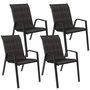 Voir la diapositive 1 : OUTSUNNY Lot de 4 chaises de jardin empilables - accoudoirs - design - acier époxy noir résine tressée marron
