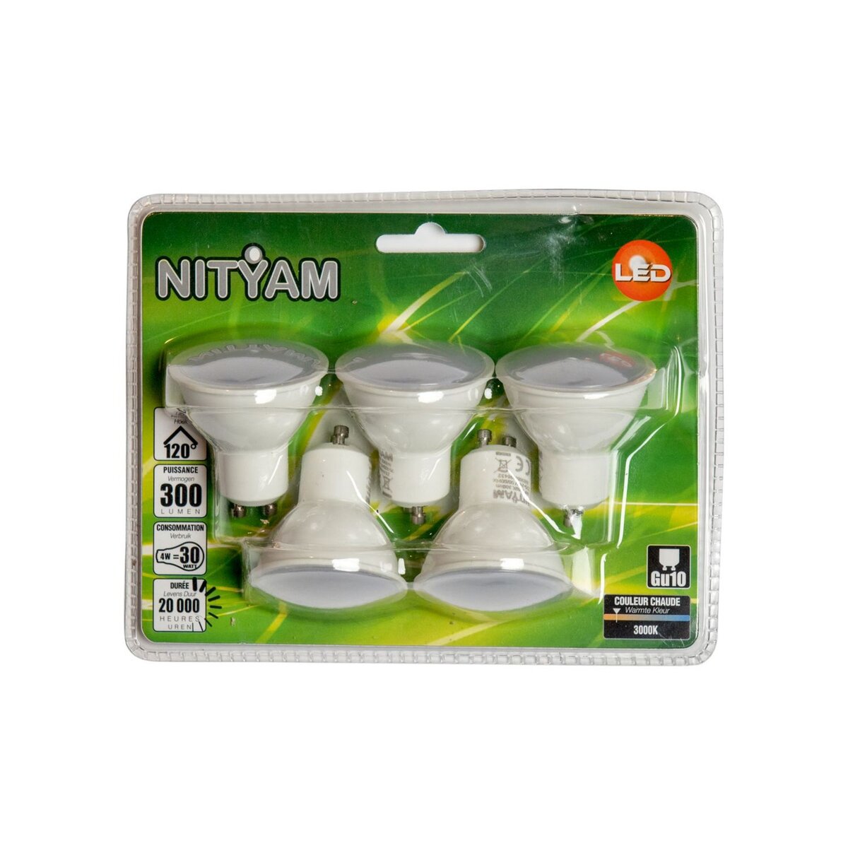 NITYAM 5 Ampoules LED Spot GU10 4W pas cher Auchan.fr