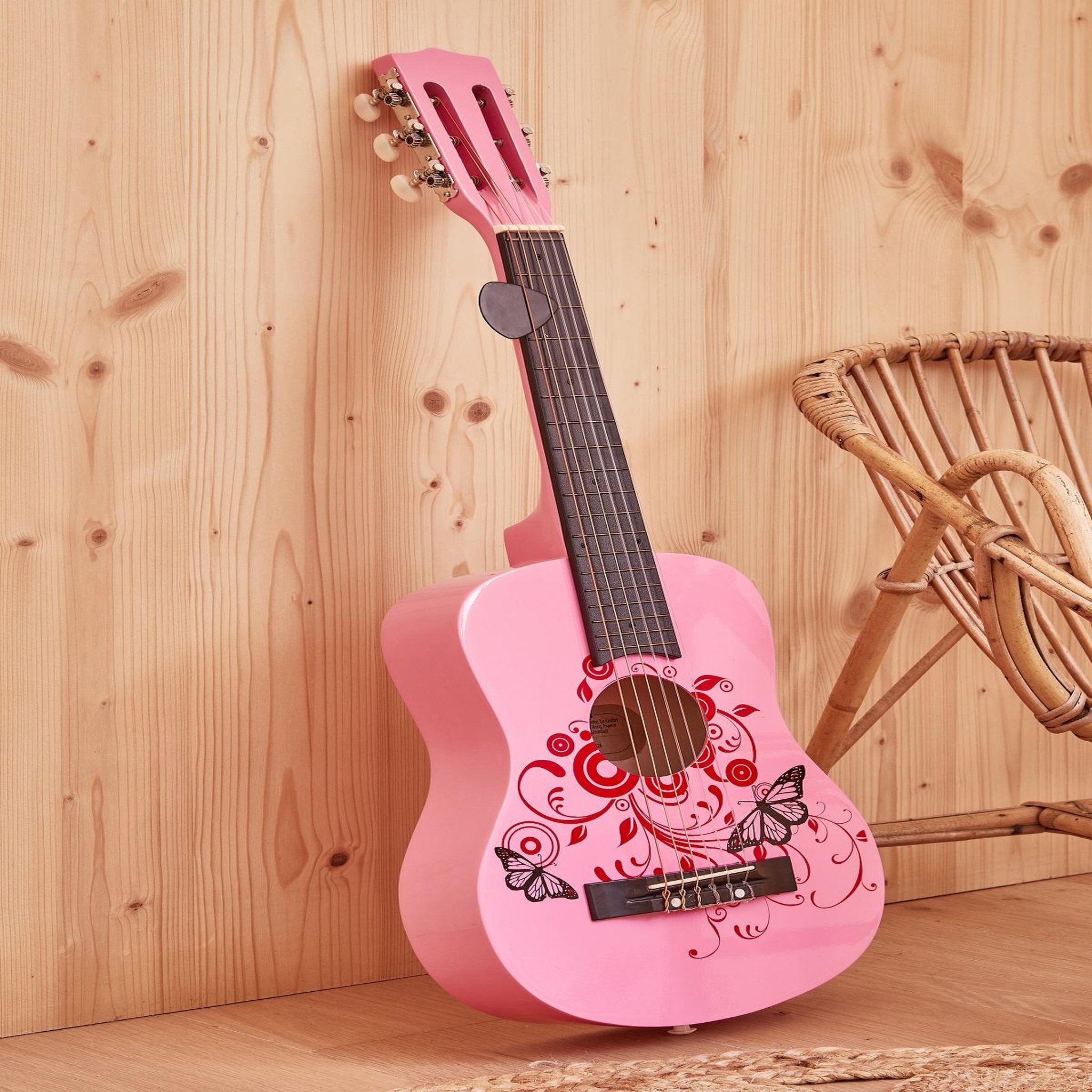 Voir la diapositive 3 : One Two Fun Guitare en bois rose 76 cm