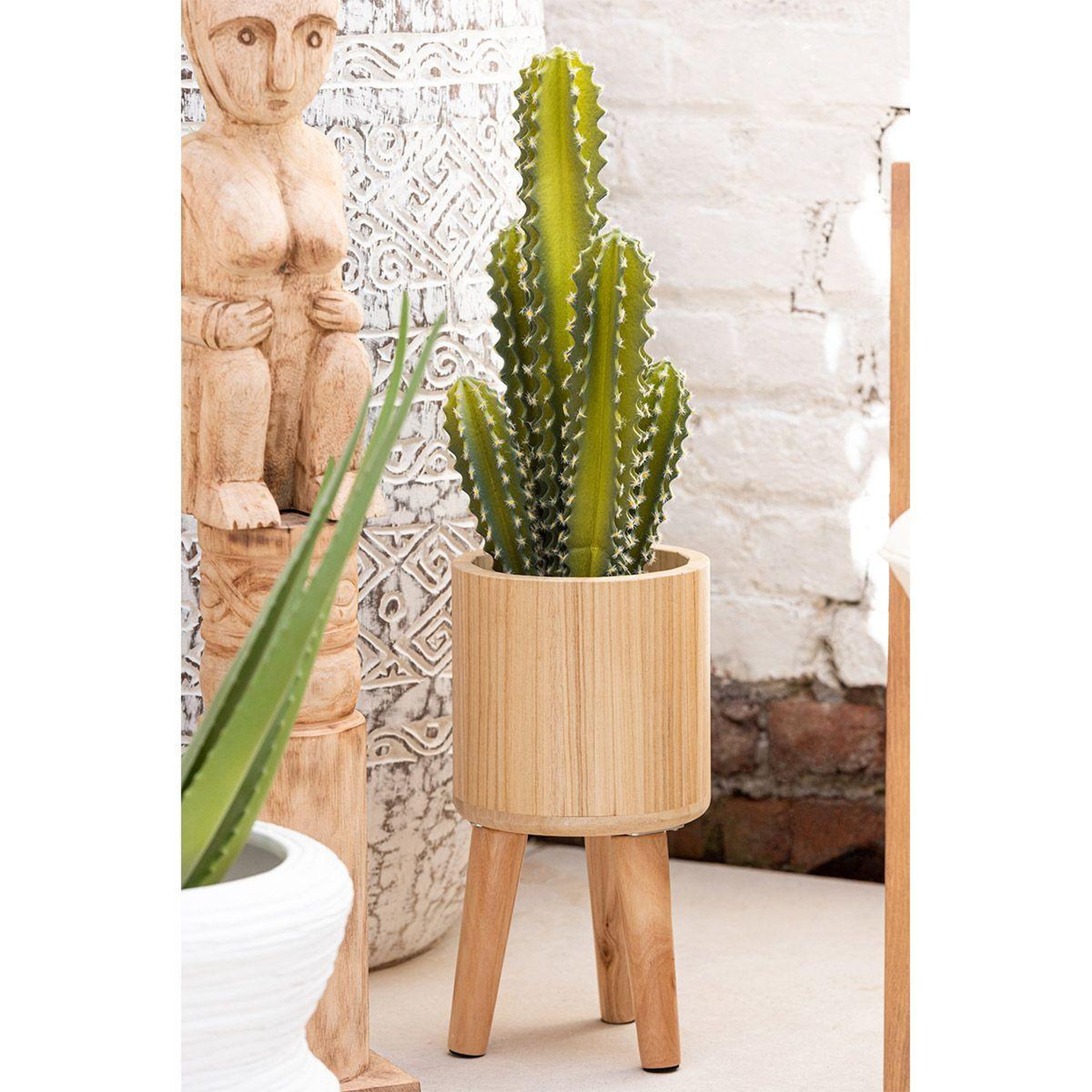 Voir la diapositive 6 : J-LINE Lot de 3 Cache-Pots en Bois  Paul  49cm Naturel