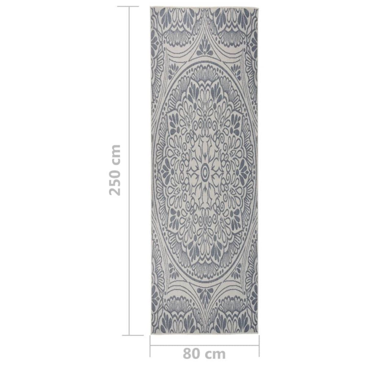 VIDAXL Tapis a tissage plat d'exterieur 80x250 cm Motif bleu