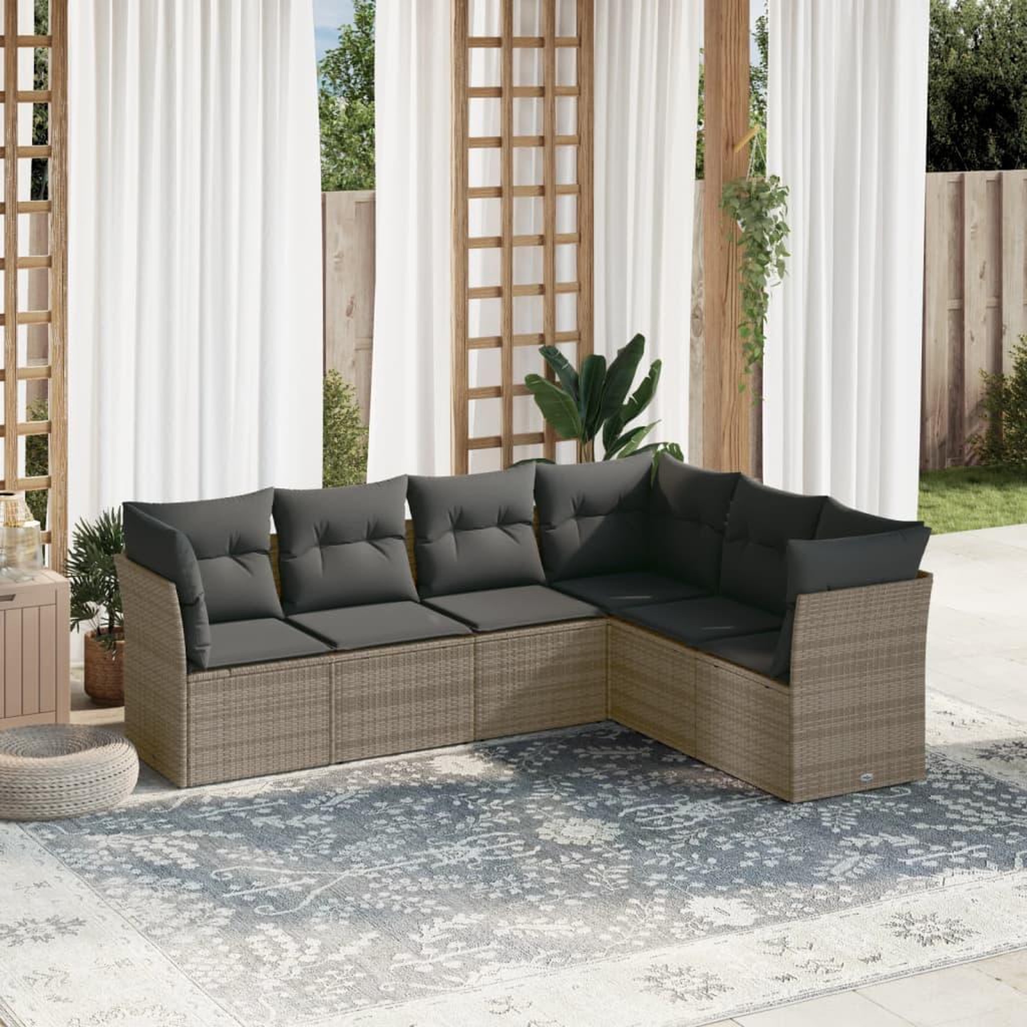 VIDAXL Salon de jardin 6 pcs avec coussins gris resine tressee