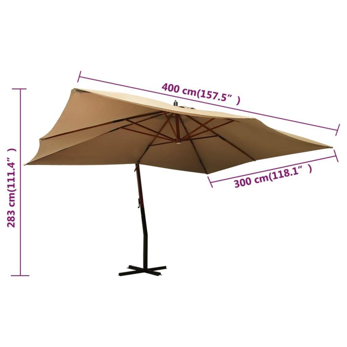 VIDAXL Parasol de jardin en porte-a-faux avec mat en bois taupe
