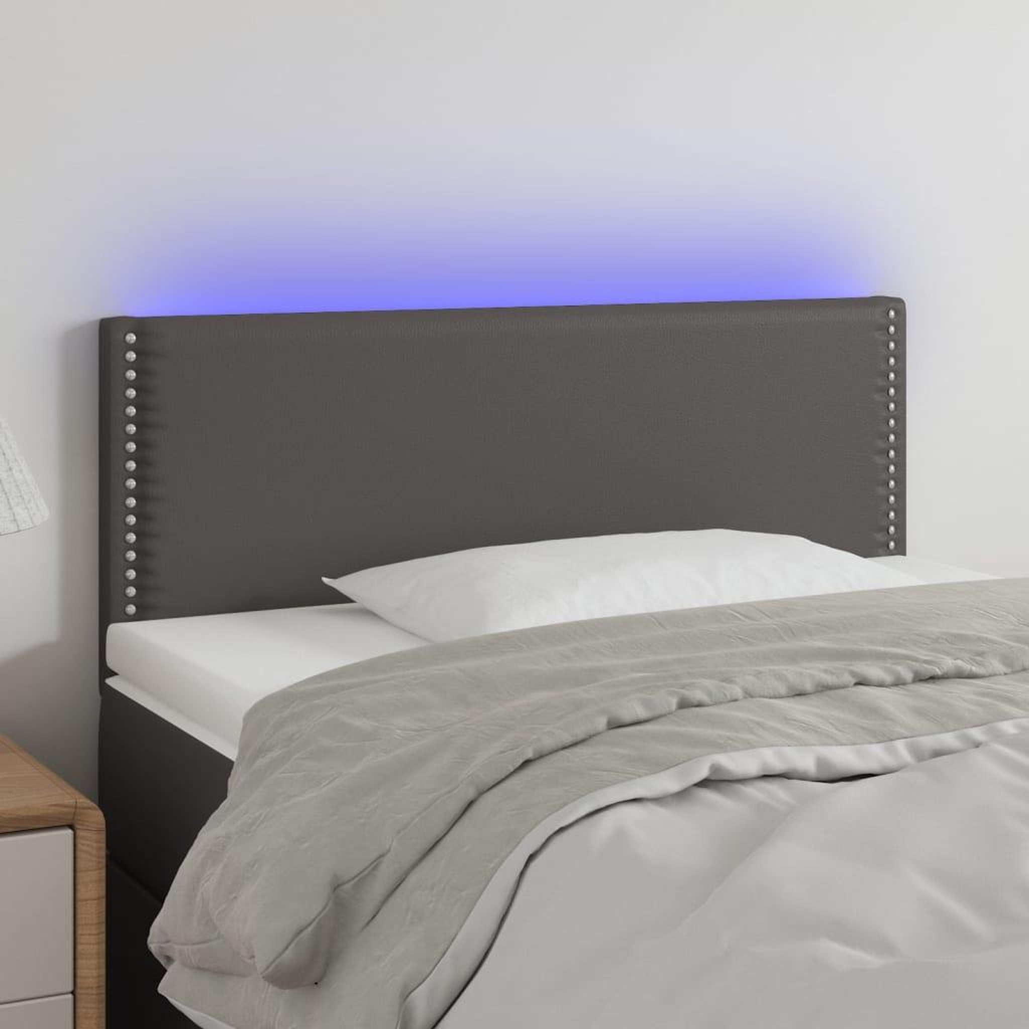 Voir la diapositive 1 : VIDAXL Tete de lit a LED Gris 100x5x78/88 cm Similicuir