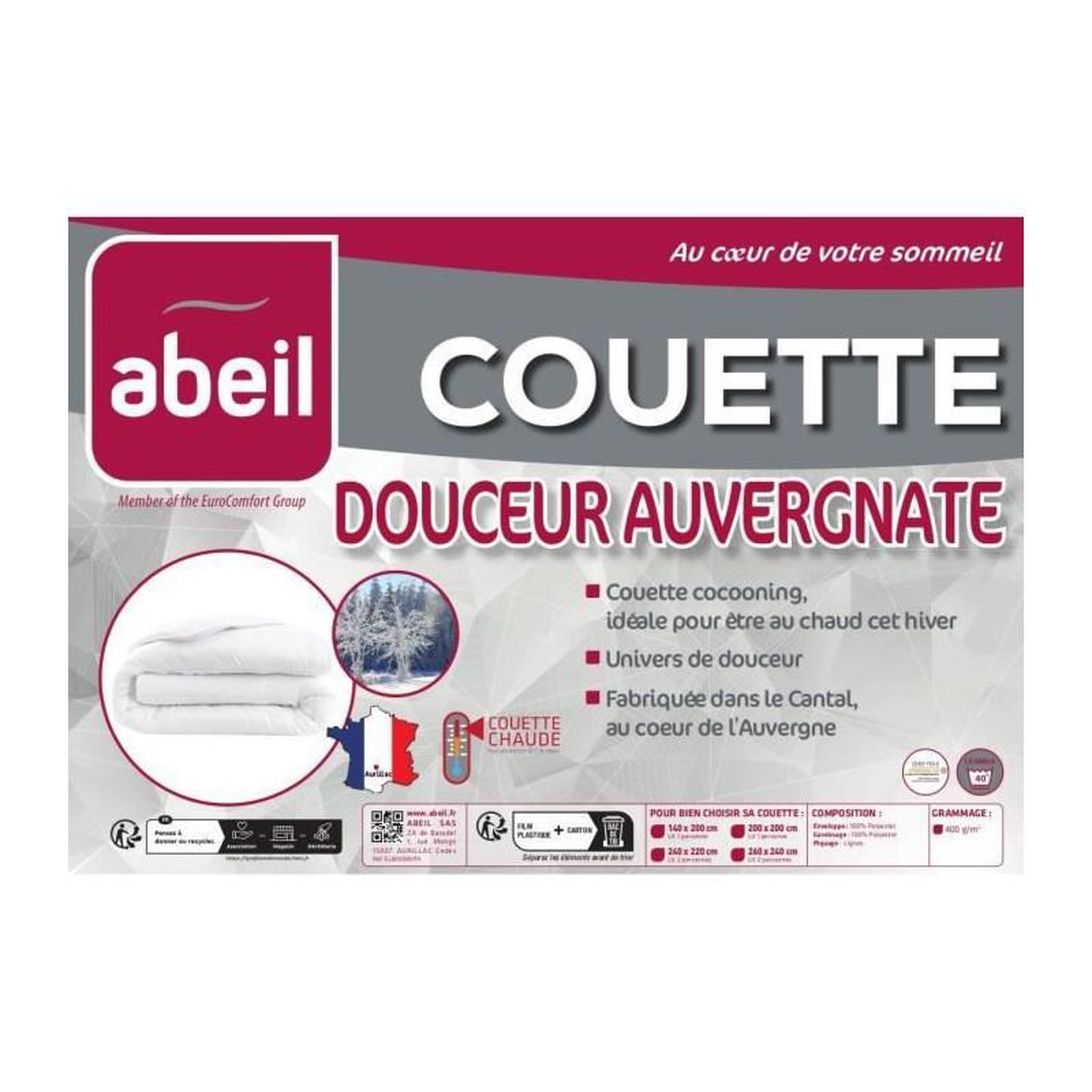 Voir la diapositive 4 : ABEIL Couette Douceur Auvergnate - 140 x 200 cm - Chaude - 1 personne - ABEIL
