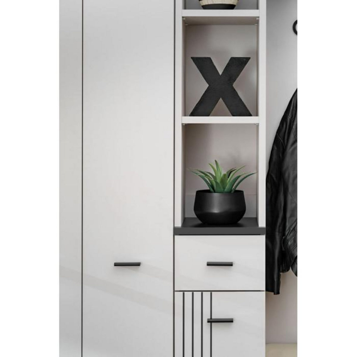 Paris Prix Colonne de Rangement  Hugo  203cm Gris & Noir