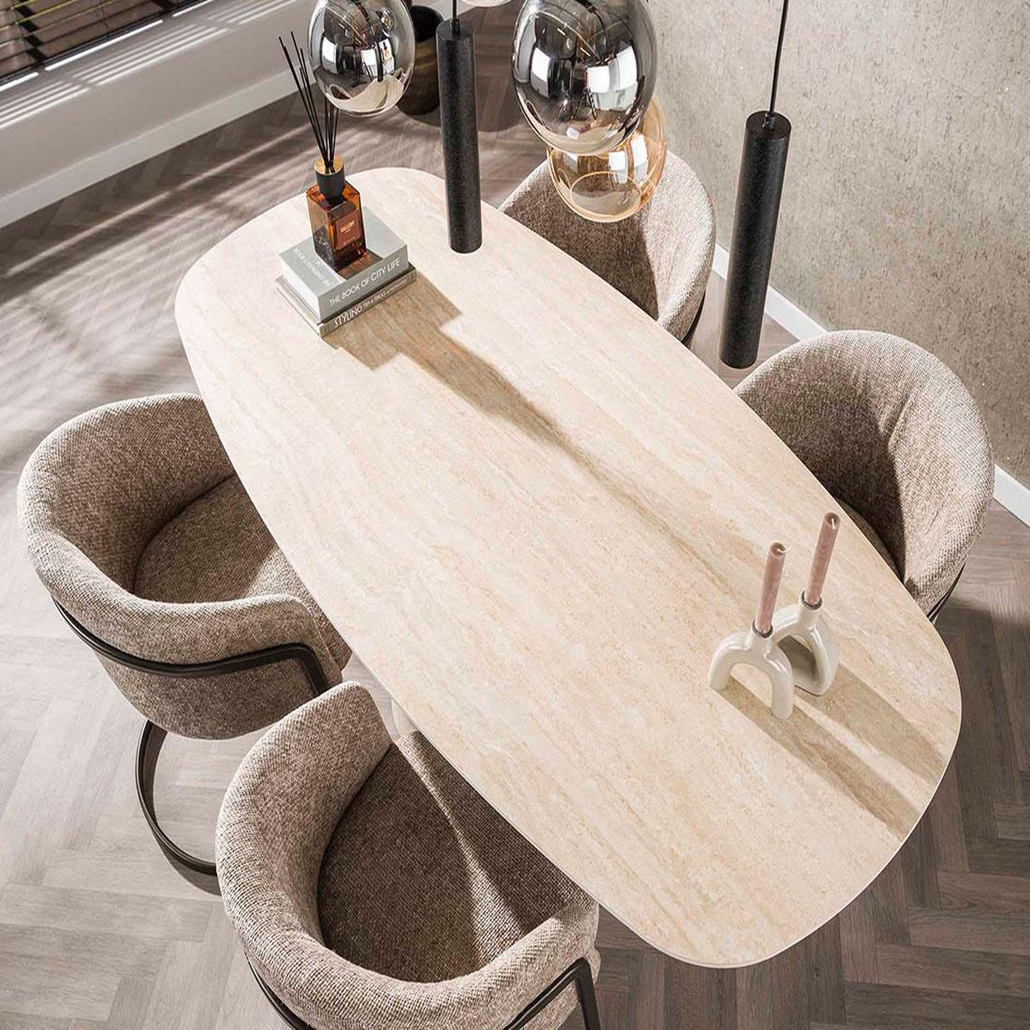 Voir la diapositive 4 : LISA DESIGN Aubin - table à manger - effet travertin - 4 à 6 personnes