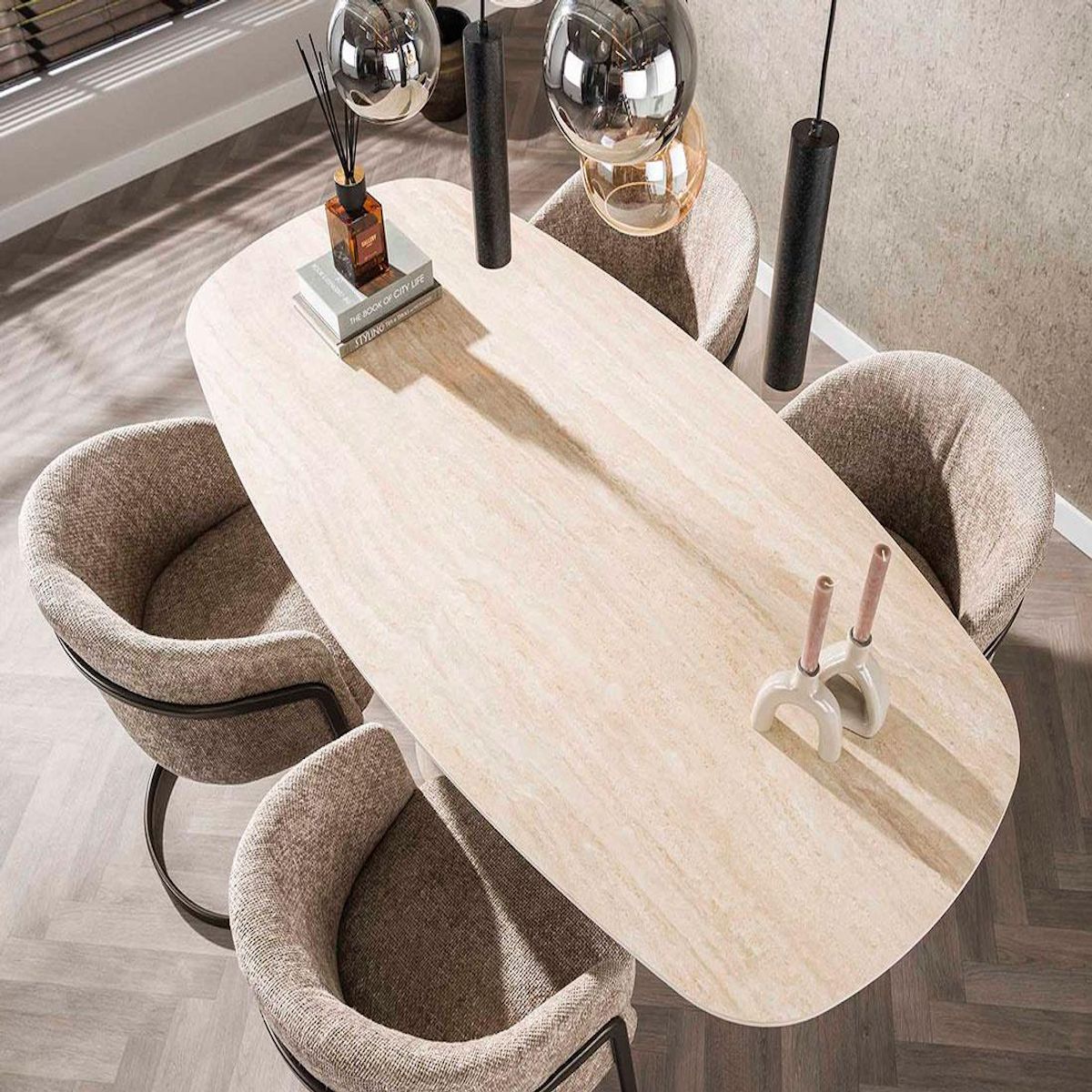 LISA DESIGN Aubin - table à manger - effet travertin - 4 à 6 personnes