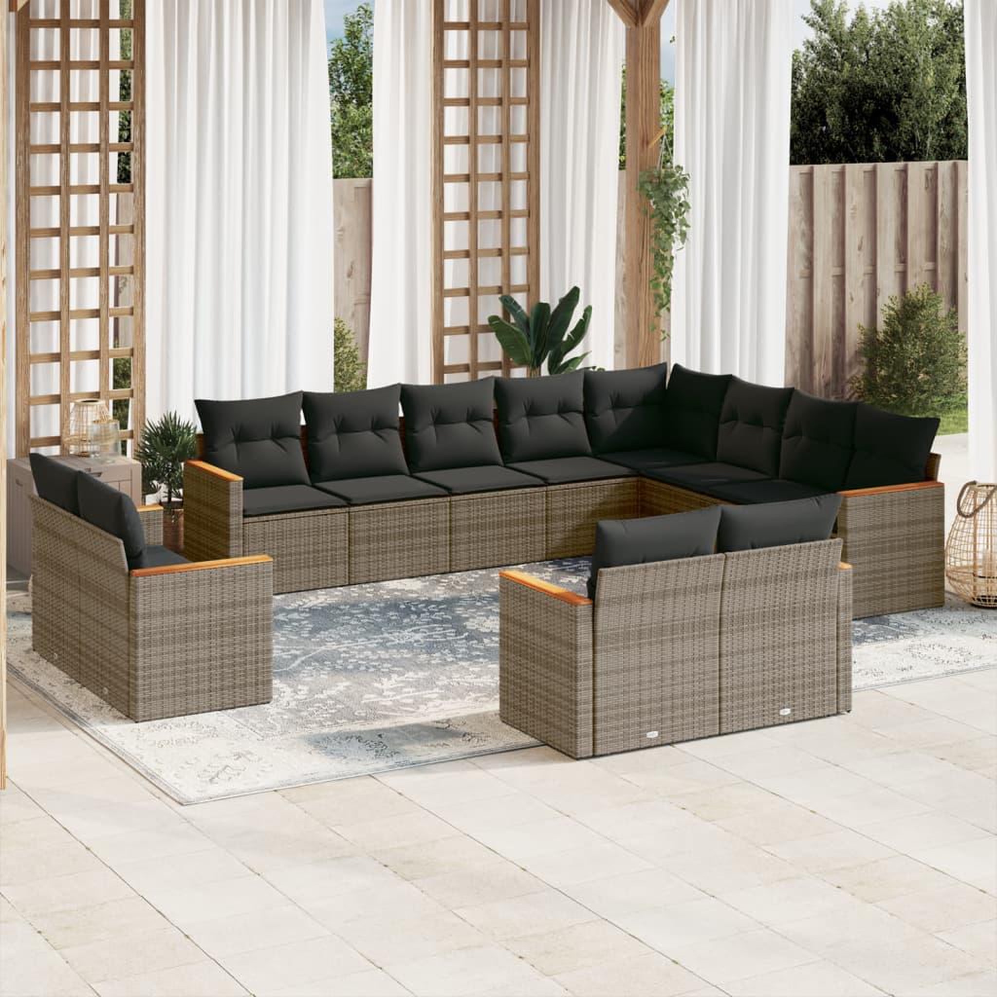 VIDAXL Salon de jardin avec coussins 12 pcs gris resine tressee