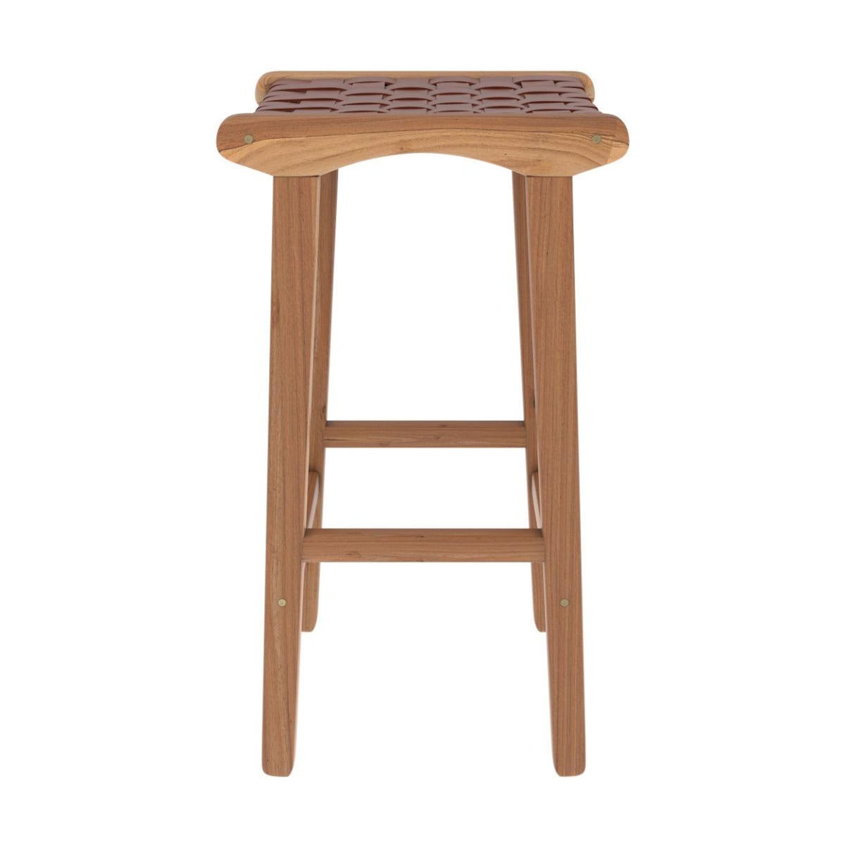 Rendez vous déco Tabouret pour îlot central 68 cm en teck et cuir tressé marron - Kuna